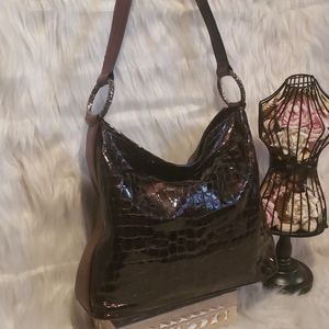 BRIGHTON CHER CHOCOLATE CROC EMBOSSED LEATHER BAG